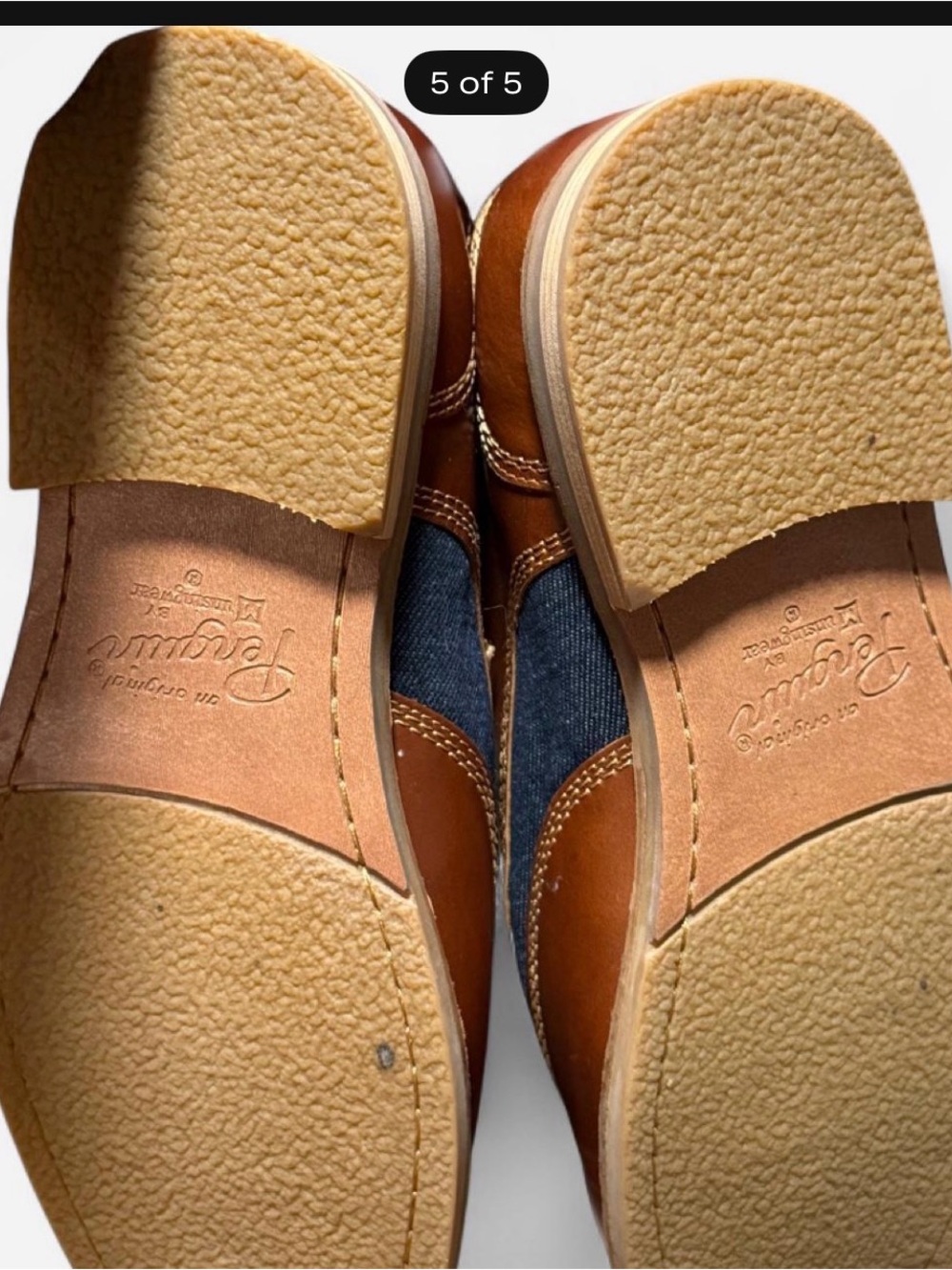 Original Penguin Men’s Brown Leather and Blue Canvas Wingtip Derbys - Picture 4 of 4